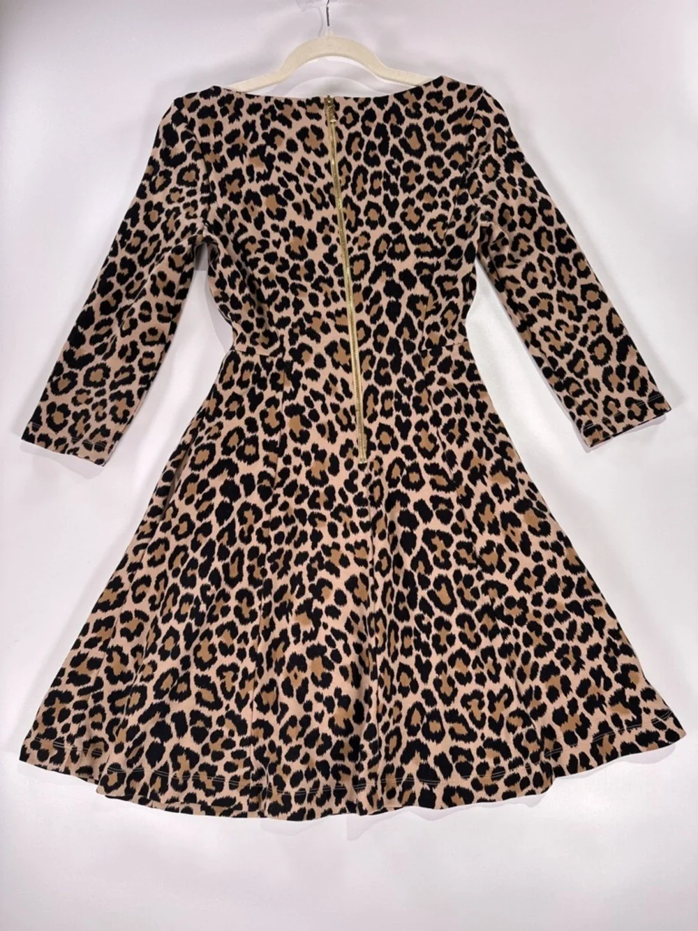 Kate Spade Leopard Print Fit Flare Ponte Dress 0 Brown 3/4 Sleeve